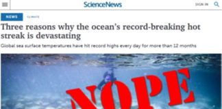 No, ScienceNews, Your “Ocean’s Record-Breaking Hot Streak” Claims Are False