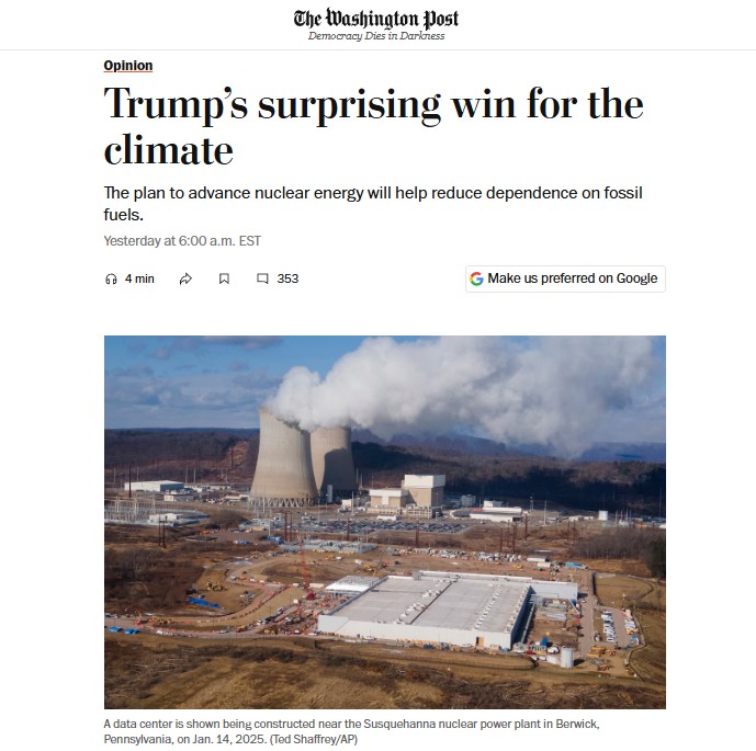 WaPo is Right, Trump’s Nuclear Power Push Is Great, But Not For Climate Reasons