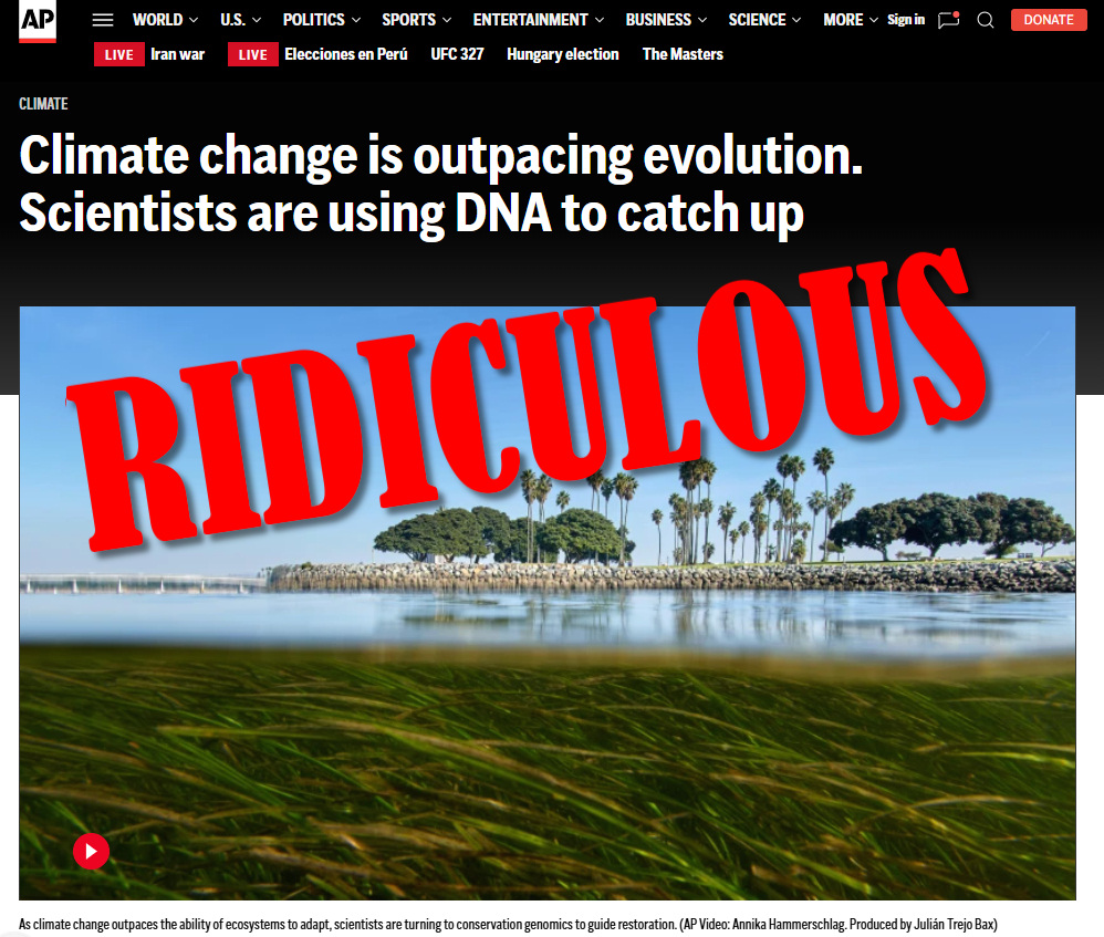 Wrong Again, Associated Press, Climate Change Isn’t Overrunning Evolution