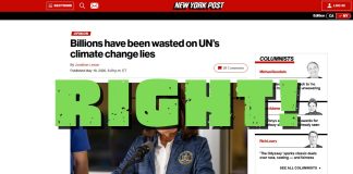 Spot On, New York Post, Billions Have Been Wasted Based on Fake Climate Science